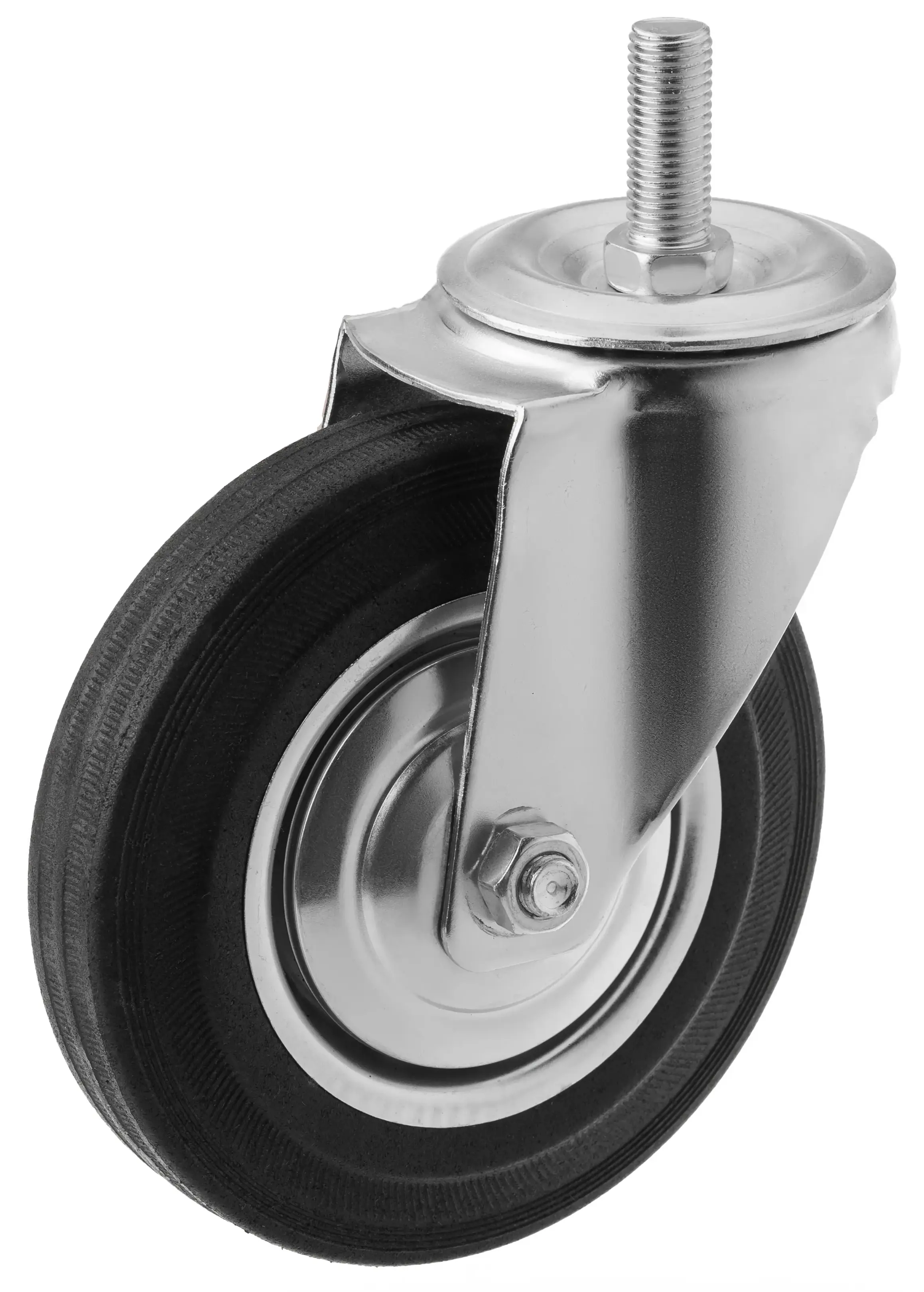 Промышленное колесо, диаметр 160мм, болтовое крепление, поворотная опора, черная резина, роликовый подшипник - SCt 63