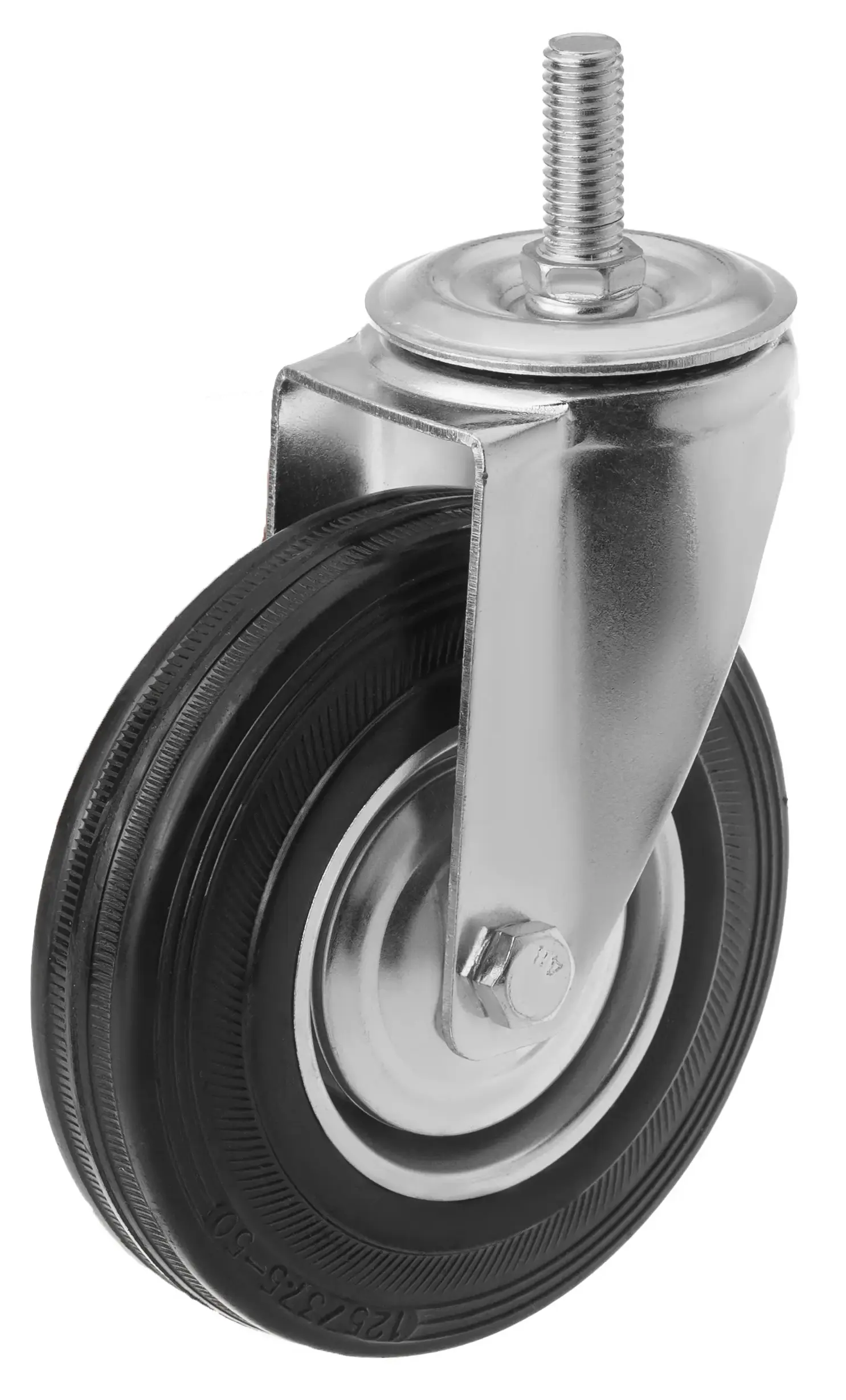 Промышленное колесо, диаметр 125мм, болтовое крепление, поворотная опора, черная резина, роликовый подшипник - SCt 55